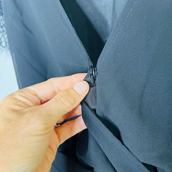 SHEIN Curve Black Wrap Dress Lace Cap Sleeves - Picture 7 of 11